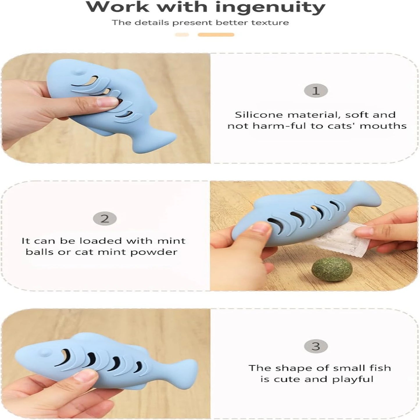 EC_3 Pcs Pet Treat Toys, Fish Shape Food-Grade Silicone