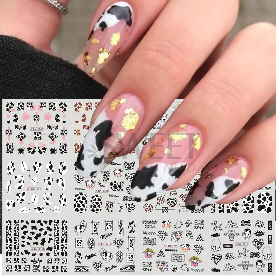 EC_12pcs Cute Cows Prints Nail Stickers