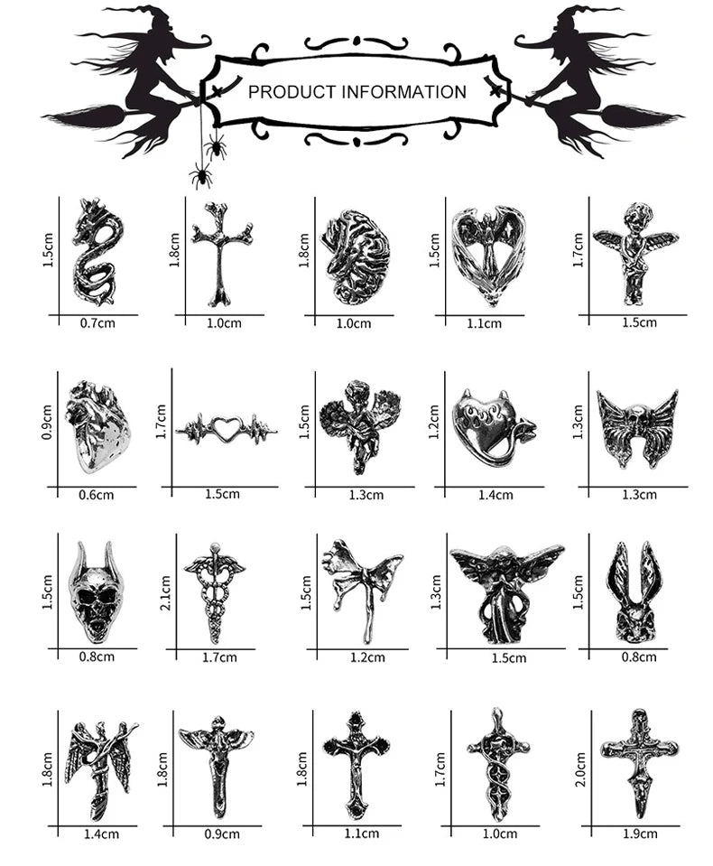 EC_20 Pcs Mixed Alloy Gothic Nail Charms