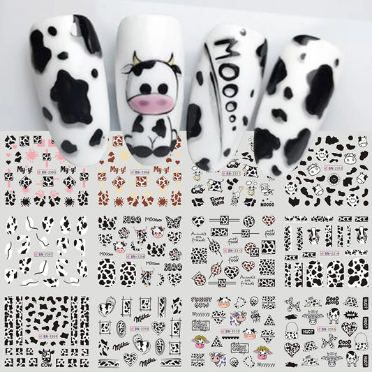 EC_12pcs Cute Cows Prints Nail Stickers