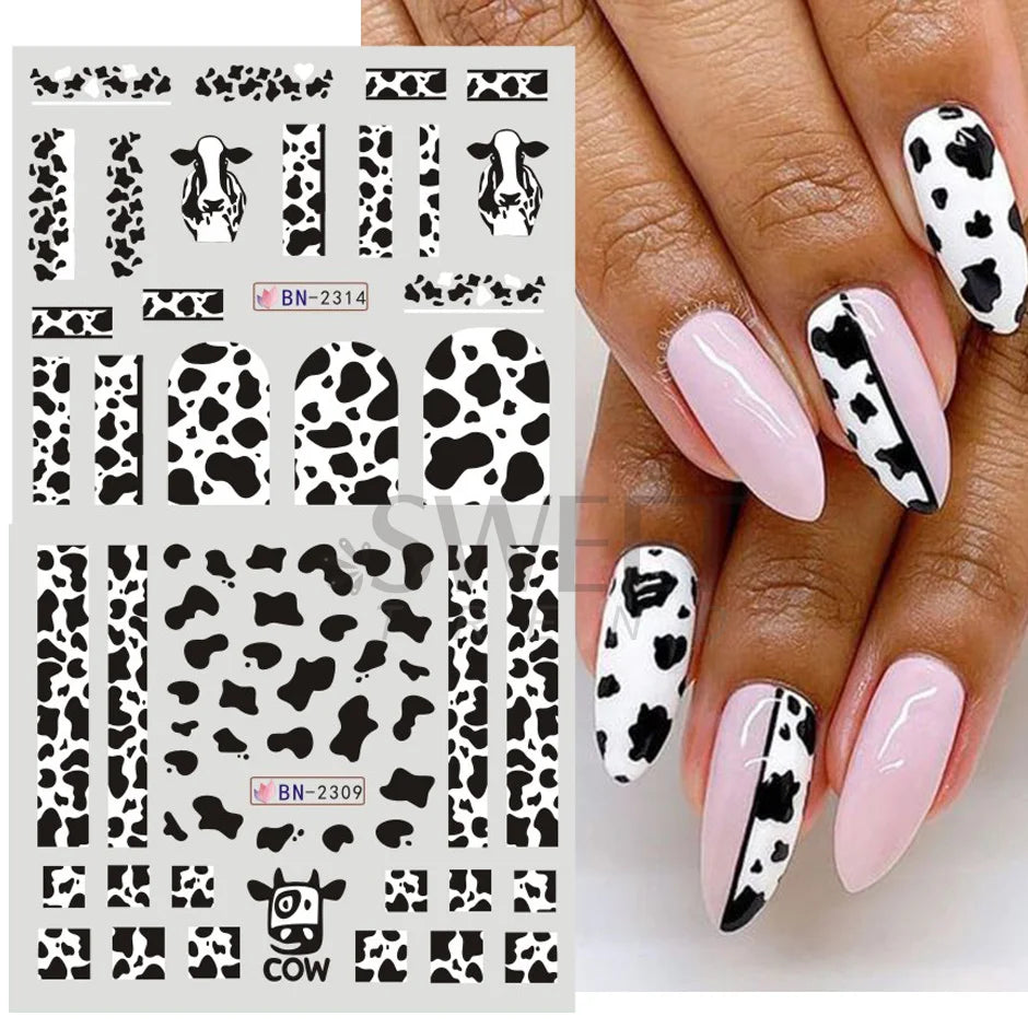 EC_12pcs Cute Cows Prints Nail Stickers