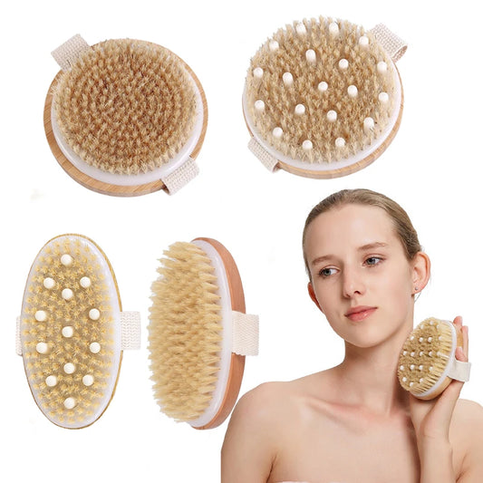 EC_2 In 1 Dry Skin Body Massage Brush Natural Bristle