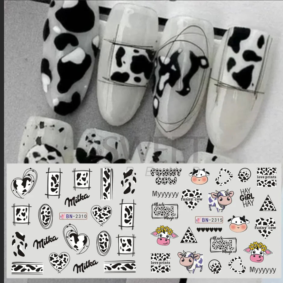 EC_12pcs Cute Cows Prints Nail Stickers
