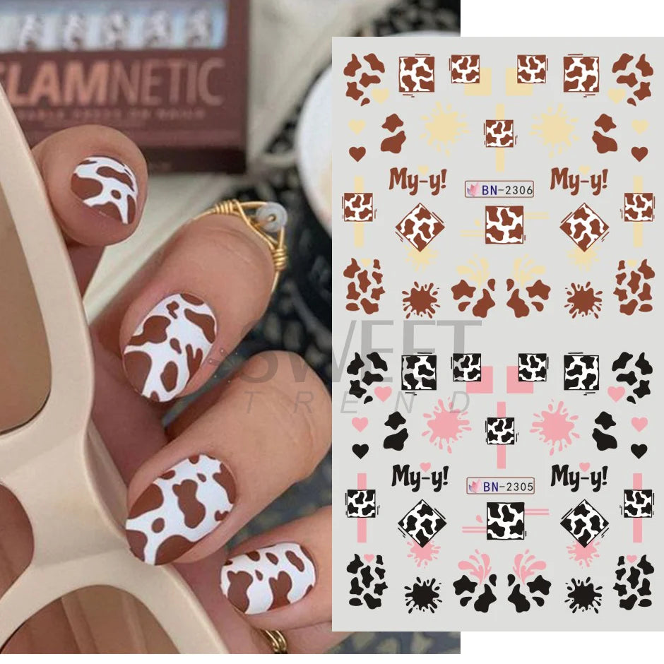 EC_12pcs Cute Cows Prints Nail Stickers